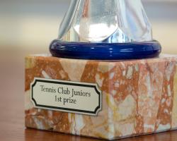 Trofeo personalizado con una placa fabricada con material de grabado Gravolase™ Metallics.