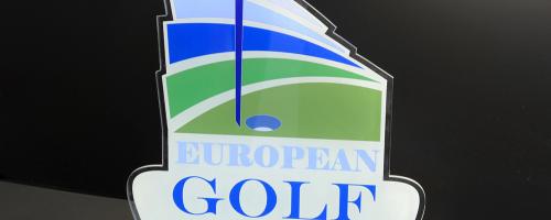 UV printing on an acrylic trophy for golf championship display